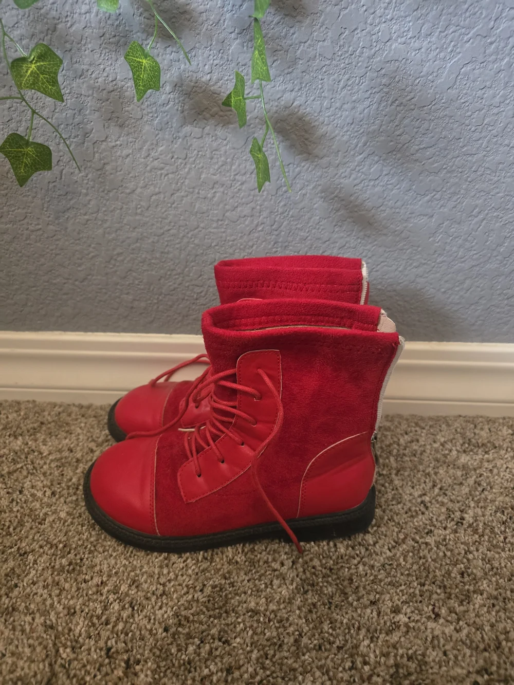 Girls Red Combat Boots